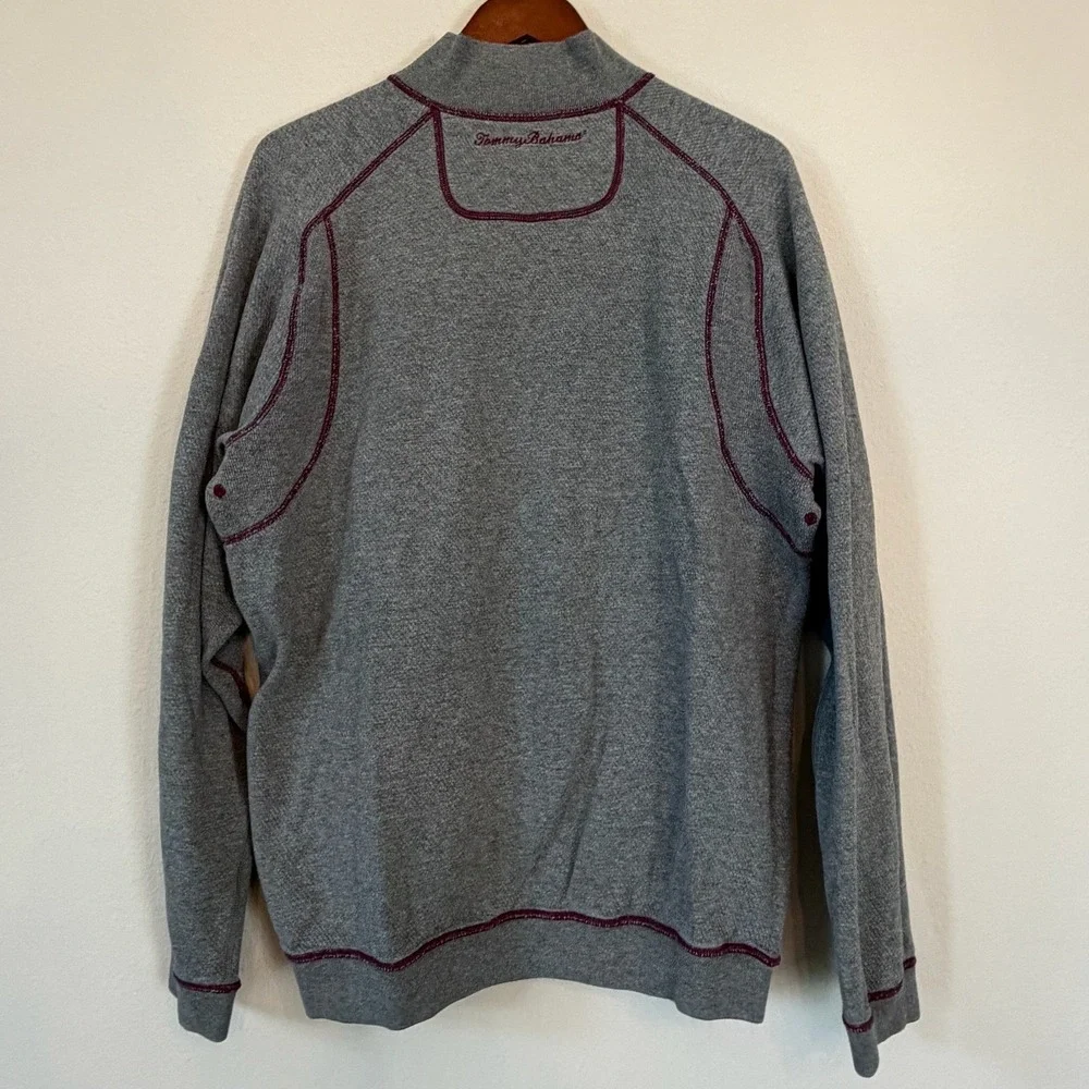 Tommy Bahama Mens XL Quarter Zip Pullover Burgundy Heather Mock Neck Marlin Logo